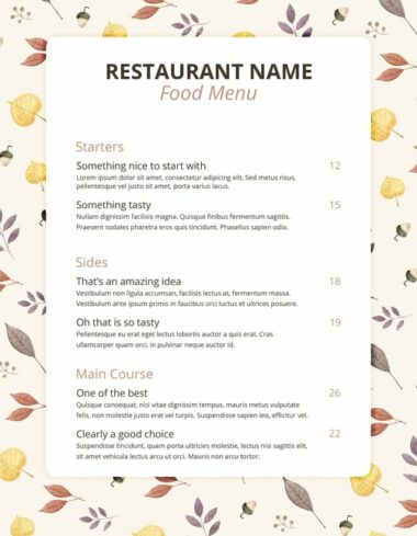 fall menu template