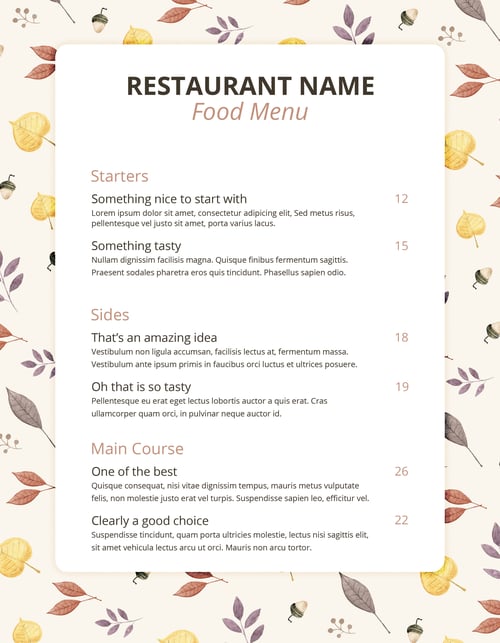 fall menu template