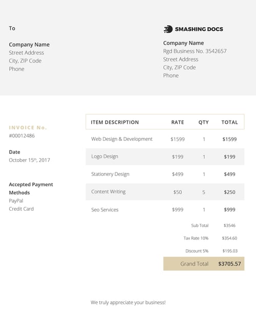 free invoice template golden touch