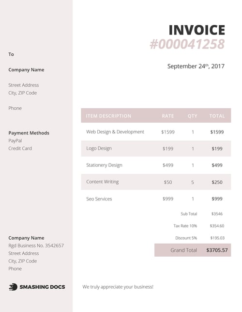 free invoice template light and friendly note