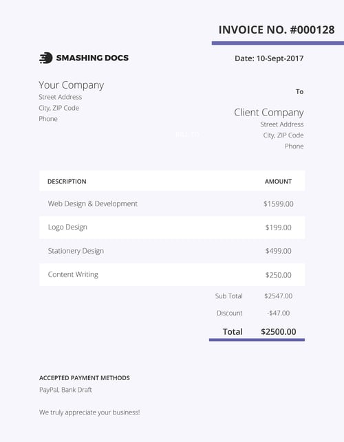 free invoice template the purple project