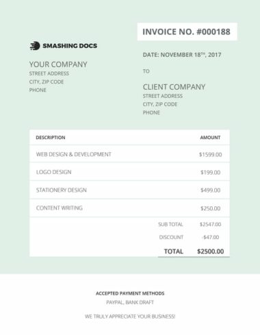 free modern invoice template go green