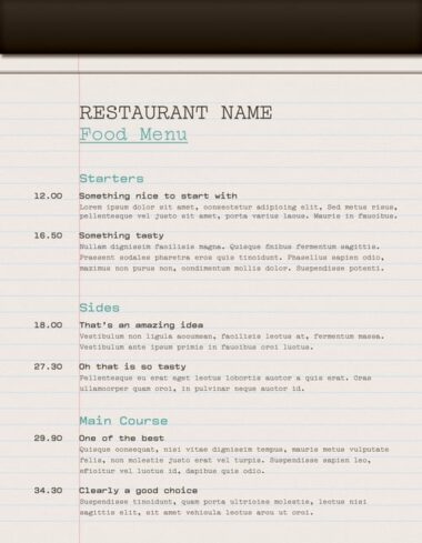 free notepad style menu template