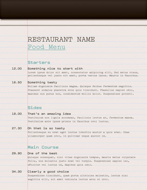 free notepad style menu template