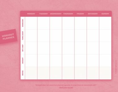 free pink workout planner template