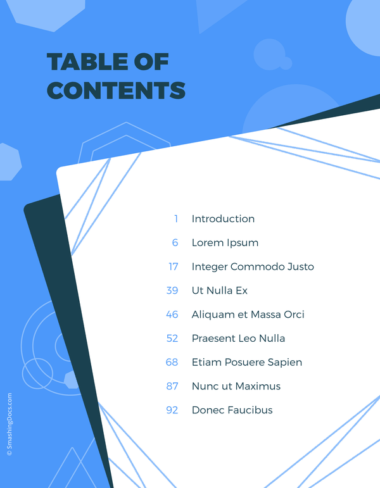 Free Sky Blue Layered Table Of Contents Template