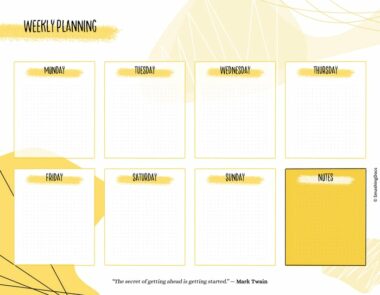 free sunglow weekly planner template