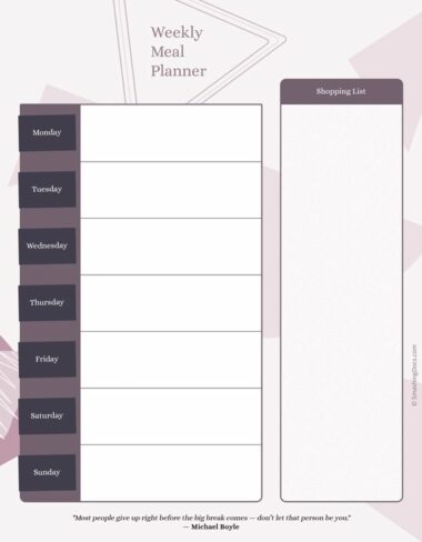 Old Lavender Free Weekly Meal Planner Template