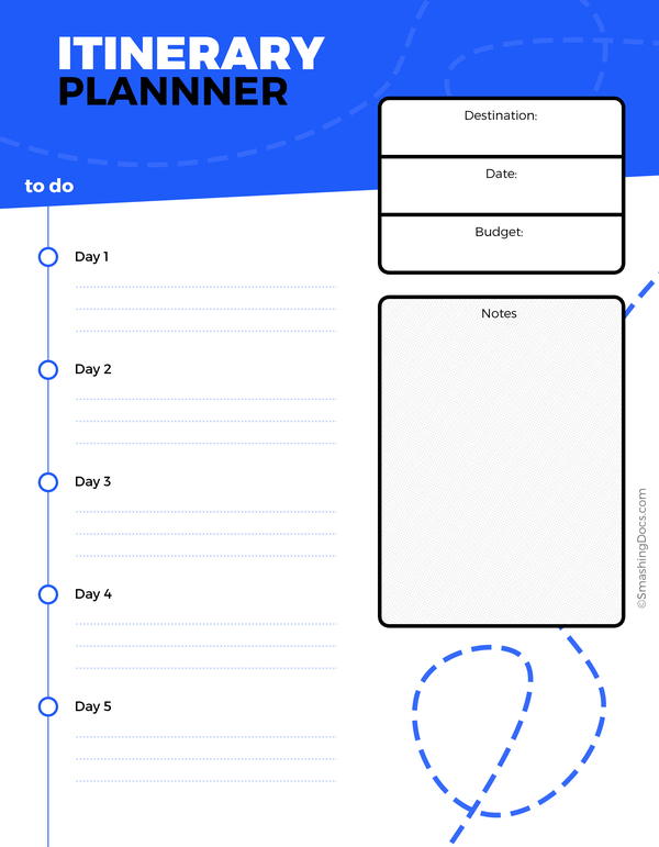 free 5-day itinerary planner template