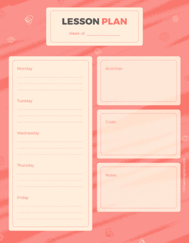 free cherry pink weekly lesson plan template