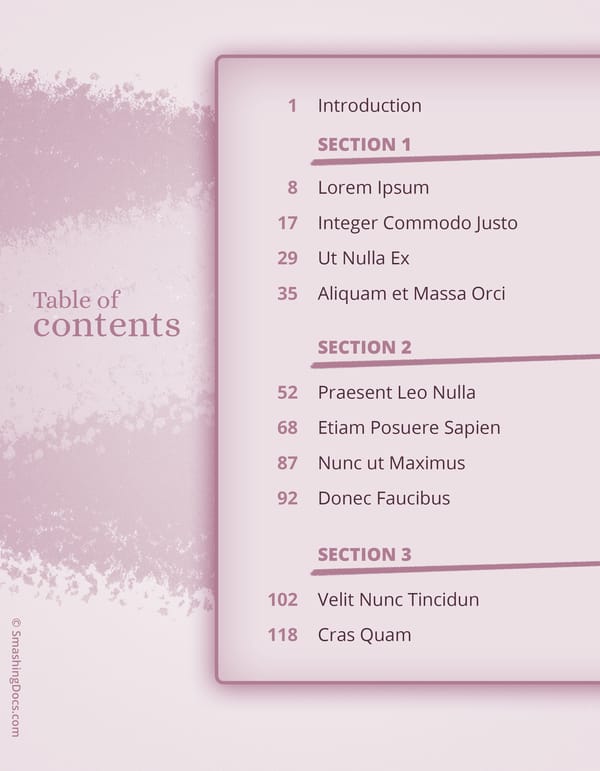 free soft lavender table of contents template
