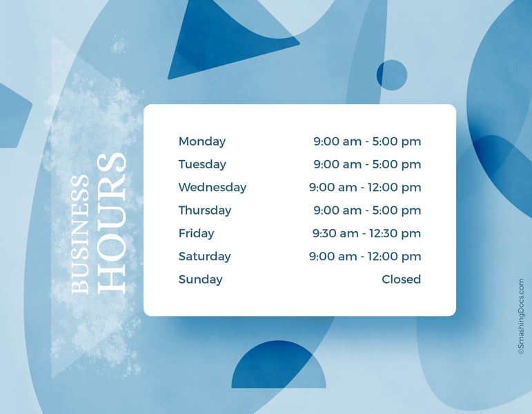 free cool and calm business hours template