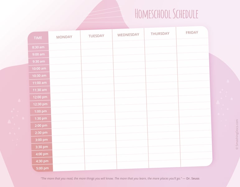 free cotton candy pink homeschool schedule template