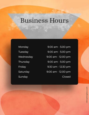 Free Orange Splash Business Hours Template