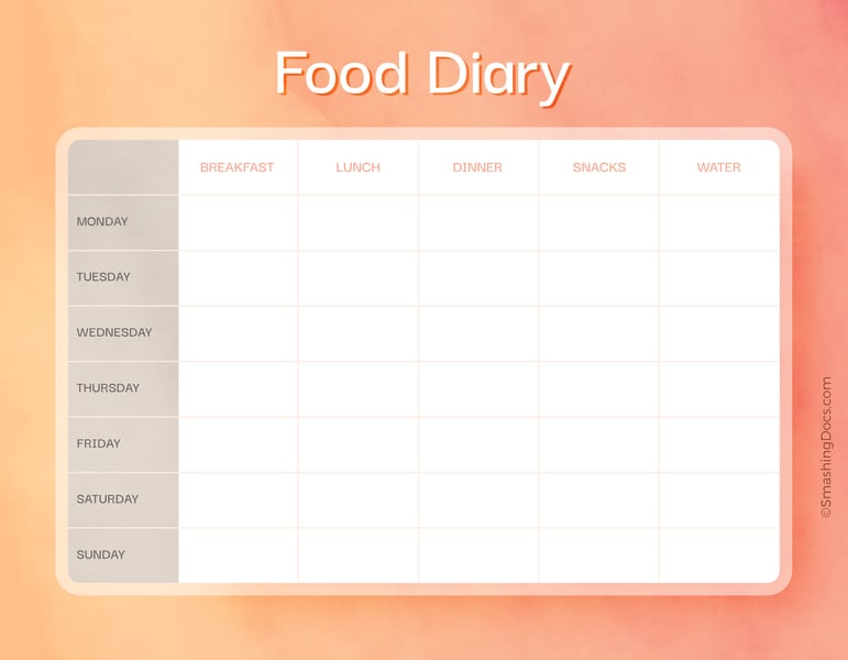 free red hot food diary template