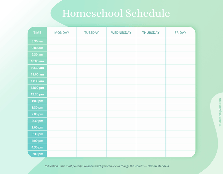 free sea-green homeschool schedule template