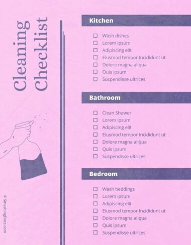 free squeaky-clean pink and purple cleaning checklist template