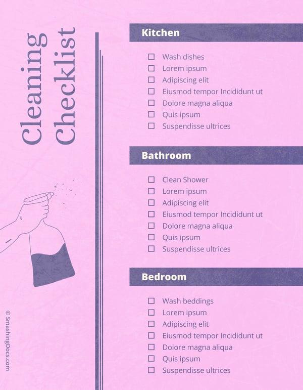 free squeaky-clean pink and purple cleaning checklist template