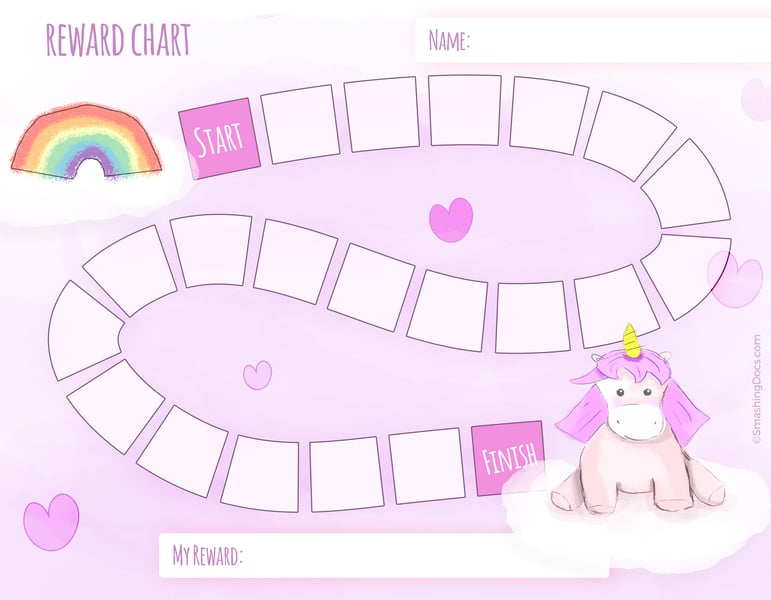 free unicorn and rainbow reward chart template