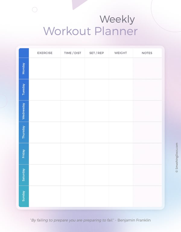 free printable weekly workout planner