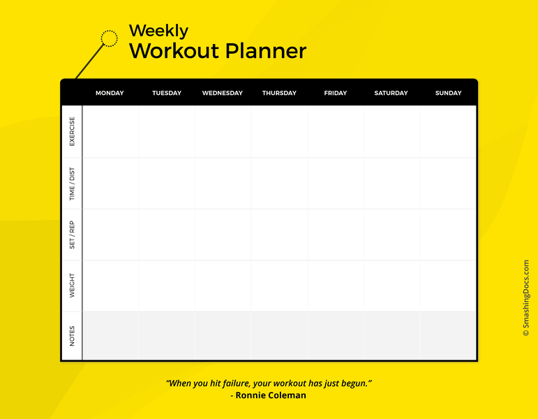 free yellow body workout planner template