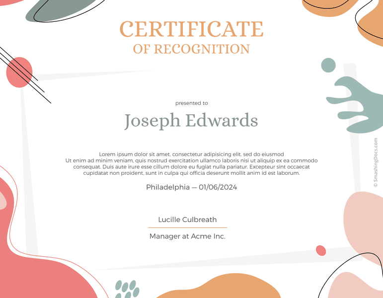 Free Certificate Of Recognition Template