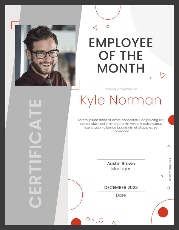 Modern Vertical Employee Of The Month Certificate