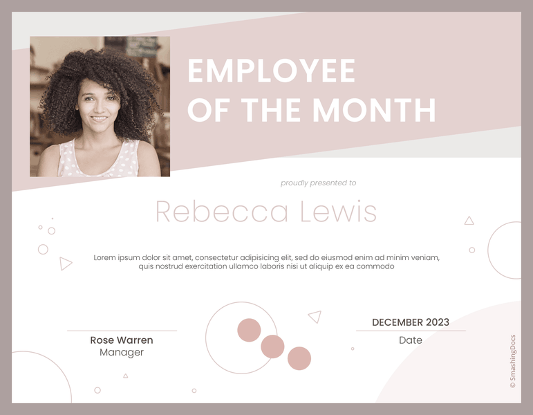 Printable Employee Of The Month Certificate Rose Gold