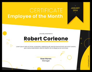 Printable Yellow Employee Of The Month Award