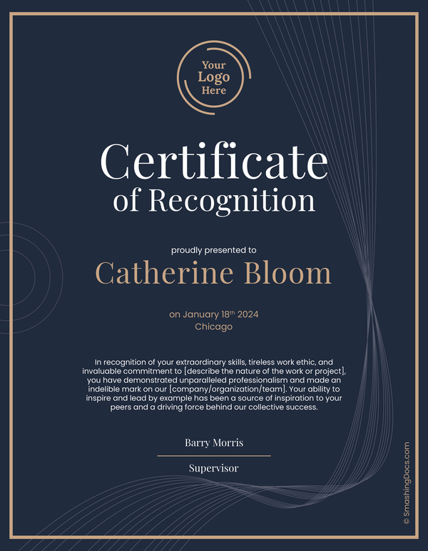 Elegant Certificate Of Recognition For Employee