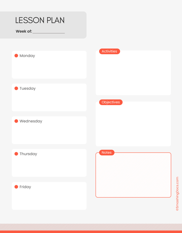 Free Simple Orange Weekly Lesson Planner Template