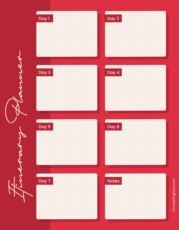 Rusty Red 7 Days Itinerary Planner Template