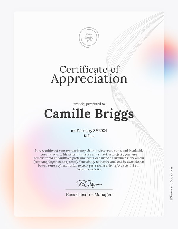 Color Gradient Certificate Of Appreciation Template
