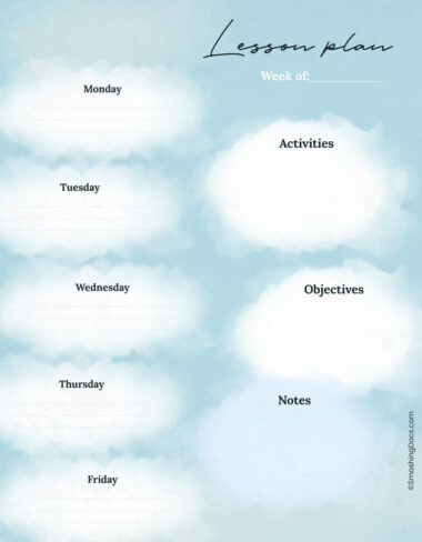 Free Printable Cloud Themed Weekly Lesson Planner