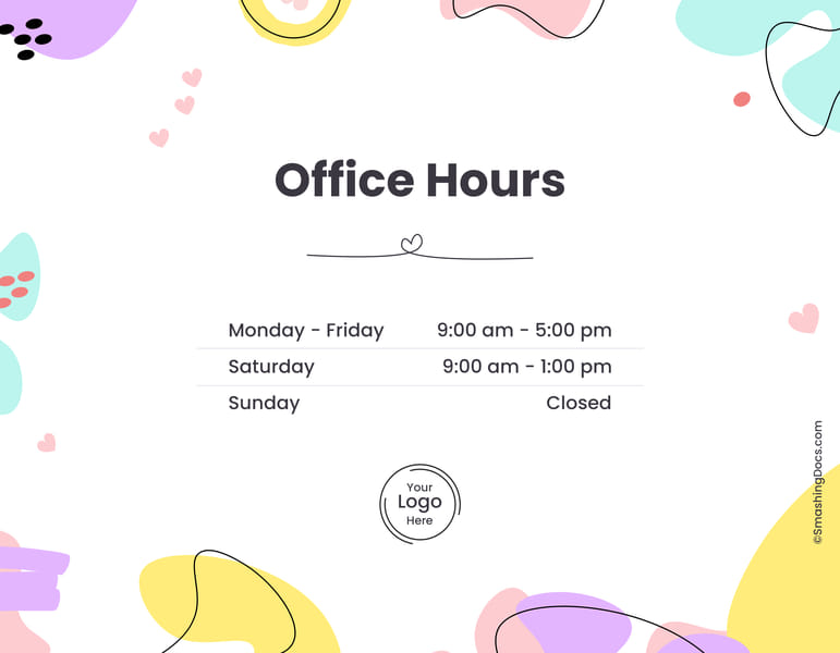 Colorful Office Hours Sign Template