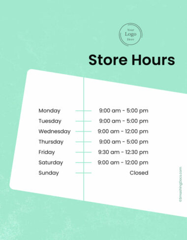 Editable Store Hours Template