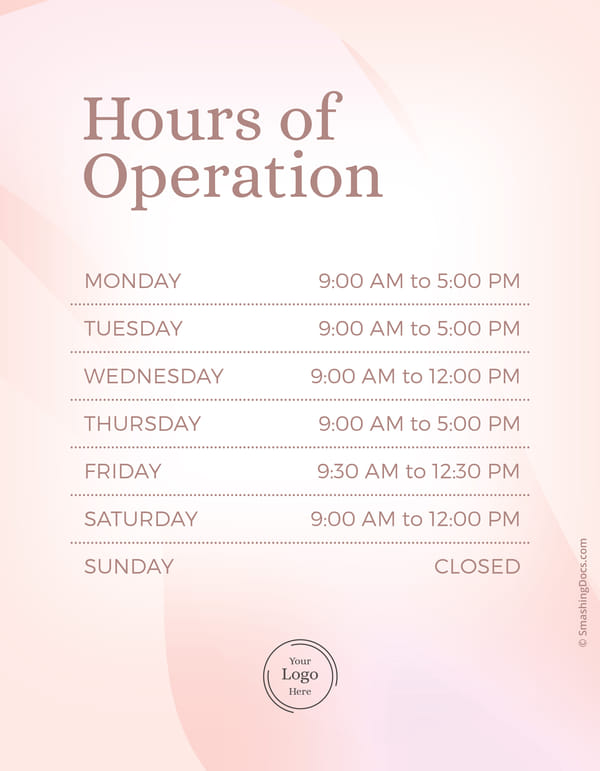 Peach Blossom Hours Of Operation Template